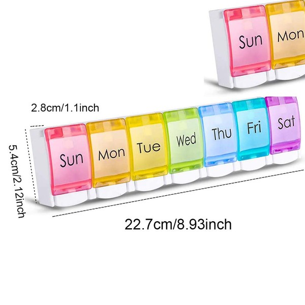 7 Day Pill Box 7 Days BPA Free with a Unique Design and Large Compartments for Vitamin, Fish Oil Tablets, Medicines or Additives
