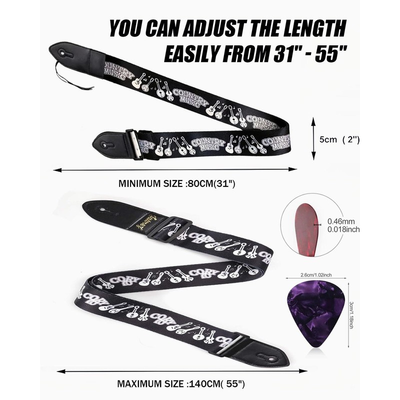 MYGLOAR Polypropylene Shoulder Strap, Adjustable Woven Guitar Strap with Leather