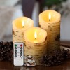Eywamage Birch Bark Flameless Pillar Candles with Remote, Flickering Rustic