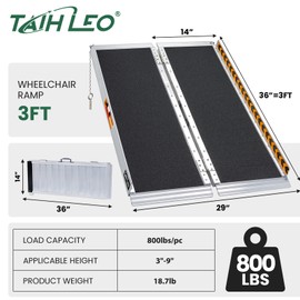 TaiH Leo 3 Feet Portable Wheelchair Ramp, Lightweight Aluminum Folding Handicap Ramp with Handle, Non-Slip Door Threshold Wheelchair Ramps for Home, Wheel Chair Ramp for Home Steps, Stairs, Doorways