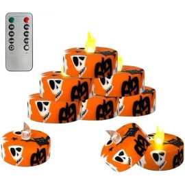 12-Pack Blue Water Ripple Flameless LED Candles 2.2 Inch Flickering Tea Lights 10-Key Remote Timer Battery Operated Home Decorcolor: Orange, size: 2.2"D x 2.2"W x 1.4"H