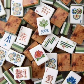 Wholesale  Wood Grain Heritage Custom Travel Mahjong Set 160 Engraved 4 Layer Acrylic Luxury American Mahjong TilesSize: 1.24inch * 0.9inch * 0.63inch, Color: Art Green