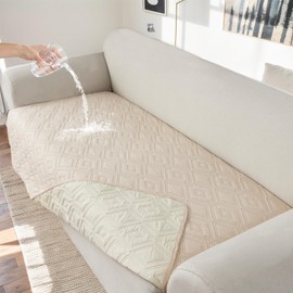 Genina 100% Waterproof Couch Cover for 3 Cushion Couch Sofa Cover for Dogs, Anti-Slip Sofa Covers Washable Couch Covers for Sectional Sofa L Shape for Pets Furniture Protector, 1 Piece (Beige, Sofa)