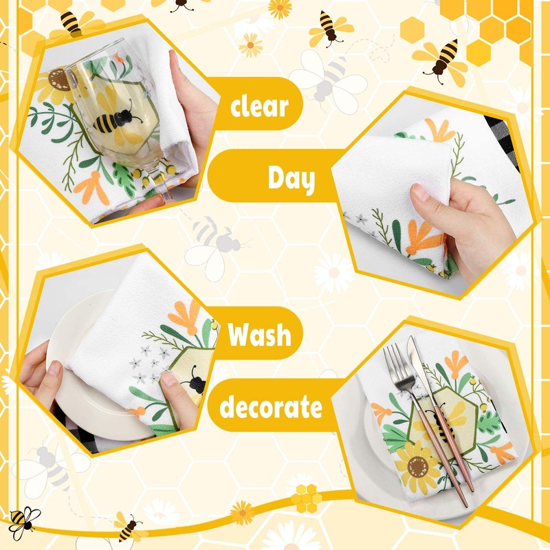 6 Pcs Bee Kitchen Towels 15.8 x 23.6 Inches Honey