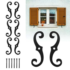 BTAMUD 6 Pcs Shutter Dog Fasteners Hardware, 6.5" Black S Style Shutter Tieback Hardware for Windows Outside External Shutters Tieback for Exterior Decorative Shutters