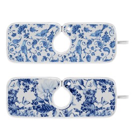 Tatenale Sink Mat for Faucet Sink Splash Guard Faucet Handle Drip Catcher for Kitchen Bathroom Absorbent Microfiber Dish Drying Mat Blue and White 2pcs