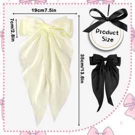 Bowknot Hair Clip, 2 Pieces Hair Bows for Women, Big Bow Hairpin, French Hair Clips, Girls Hair Clips (Black+Cream White)