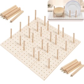 AojSup 3 Pcs Wood Pegboard Drawer Organizer with 24 Pegs Wooden Peg Board Drawer Shelf Organizer Adjustable Peg System for Dishes Plate Pot Container Cookware Utensil Kitchen(17.72 x 5.91 in)