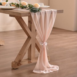 Socomi 14ft Light Peach Chiffon Table Runner 29x170 Inches Sheer Wedding Runner Romantic Rustic Table Runner for Easter Thanksgiving Christmas Baby Shower Decorations