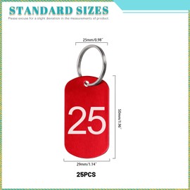 Cimeton 25PCS Rectangle Numbered Key Tags Marking Hang Luggage Labels with Rings Aluminum Alloy Metal Number Tags for Decoration