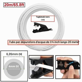 HAXIHA 20m Tubo di Alimentazione Dell'acqua1/4"Bianca Raccordo Filtro Acqua Ad Osmosi Inversa adatto per Connessione Rapida frigoriferi,Reverse Systems Y+T+I+L Tipo Combo+Valvola di Intercettazione