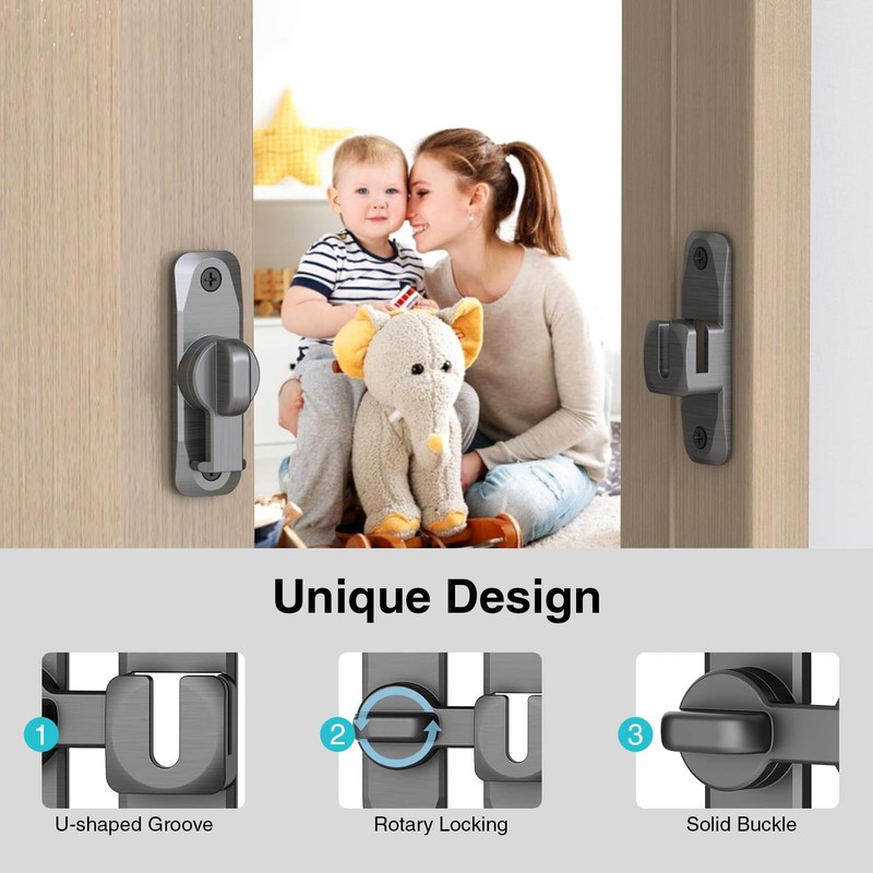 Barn Door Lock, 90/180 Degree Gate Latches, Zinc Alloy Right