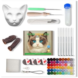 MeowPick Needle Felting Kit with Cat Head Mold, Animals Needle Felting Set, DIY Wool Felt Materials Set with Felting Tool and Instruction for Quick Needle Felting Craft CATO05-NFK-US