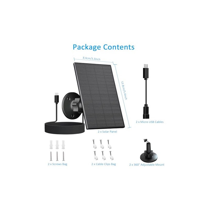 2W Solar Panel for Outdoor Security Cameras - Adjustable Mount
