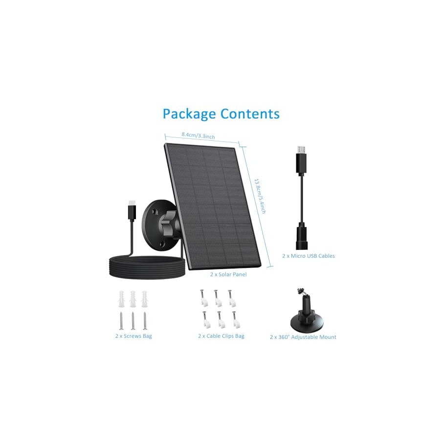 2W Solar Panel for Outdoor Security Cameras - Adjustable Mount & Waterproof