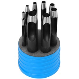 S&R Round Steel Hollow Punch Set, 9 Pieces, 3-14 mm for Leather Craft | In Practical Storage Box | Leather Punch Set | Hole Punch Set