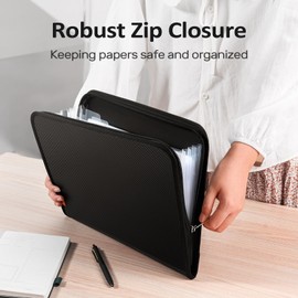 Sooez Accordion File Organizer with Safe Zipper, 7 Pockets Expanding File Folder, Heavy Duty Folder Organizer, Sleek Letter Size Accordion Folder, Portable Expandable File Folder for Documents, Black