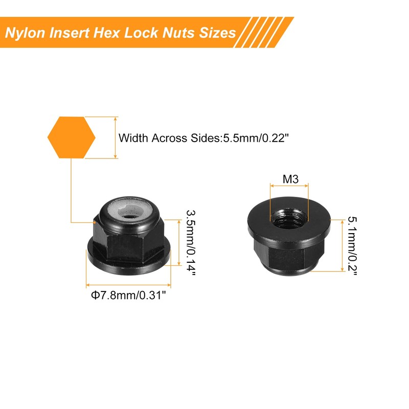 sourcing map Nylon Insert Hex Lock Nuts, 4pcs - M3