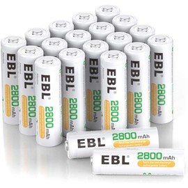 EBL 20-Counts AA Rechargeable Batteries 2,800mAh High Capacity AA Batteries