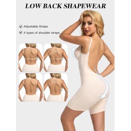 Decorus Backless Shapewear Bodysuits Strapless Shaper - Women's Low Back Shaping Bodysuits: Beige Sleeveless Tummy Control Body Shaper