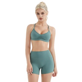 SUUKSESS Workout Sets for Women Padded Open Back Strappy Gym Set Criss Cross Yoga Sets 2 Pieces