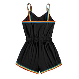 Milumia Women Casual Rainbow Stripe Print Cami Romper Knot High Waist Sport Jumpsuit Black Small