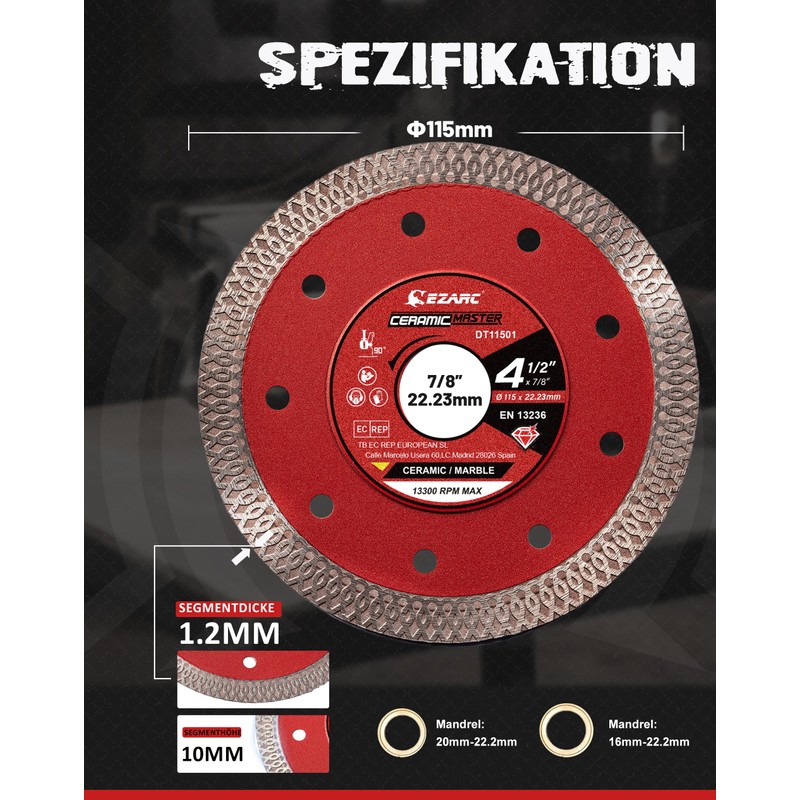 EZARC Diamond Cutting Discs 115mm Extra Thin Diamond Disc Cutting