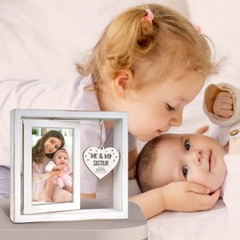 Nuowagify Me and My Sister Picture Frame,Baby Gifts for Girls,Big Sister Gifts for Girls,Room Decor Vintage Style,Baby Gender Neutral Rotating Photo Frame 4x6