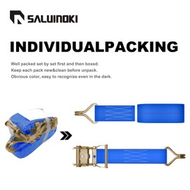 SALUINOKI 8Pack Ratchet Straps Heavy Duty Blue 2 inch x 15ft Tie Down Flatbed Straps for Truck Straps with 2200lbs Working Load, 10000lbs Break Strength Cargo Straps