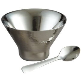 Elegance Stainless Steel, Double Wall, Hammered Aster Bowl with Spoon