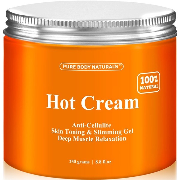 Pure Body Naturals Hot Cream for Cellulite Reduction, Skin Toning and Slimming, Deep Muscle Relaxation, 8.8 Ounce