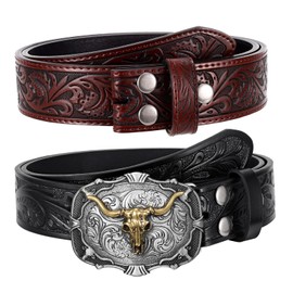 BELTROAD Cowboy Belts for Women Men 2 Western Leather Belts Strap & 1 Buckle Cowboy Cowgirl Country Belt for Jeans Gift