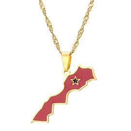 Mgutillart Fashion Stainless Steel Kingdom of Morocco Map Pendant Necklace(Gold)