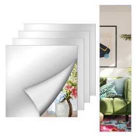 LYCRAFTS 4 Pack Acrylic Mirror Tiles 10 x 10 Inch Self-Adhesive Flexible Plastic Mirror Sheets Full Length Mirror Stickers for Walls Bedroom Living Home Decoration，0.2mm