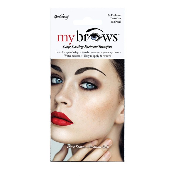 Godefroy MyBrows Long Lasting Eyebrow Transfers, Medium Arch, Dark Brown, 12-Pairs of Brows