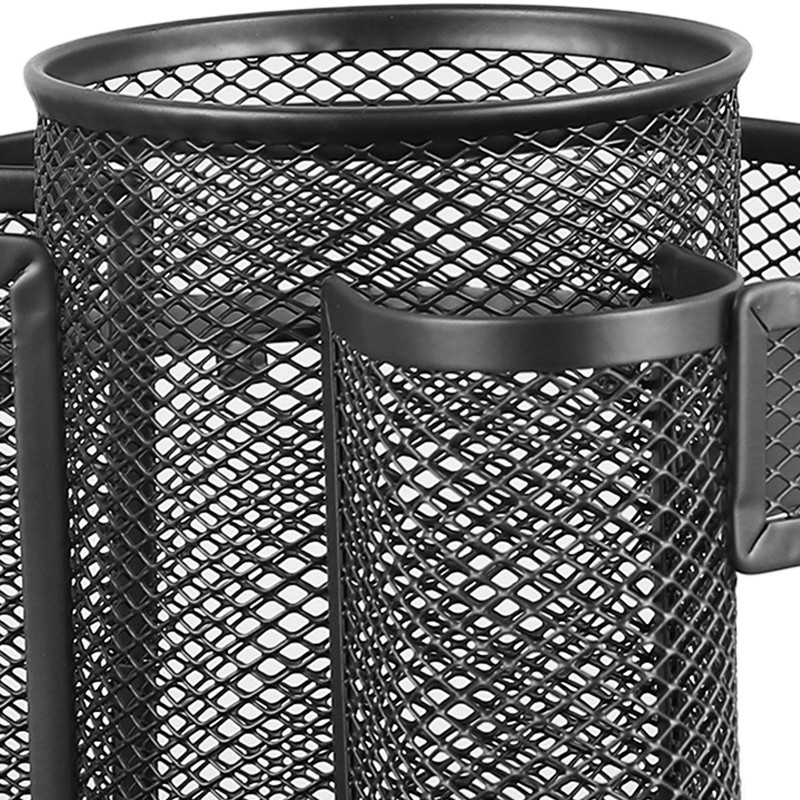 Rotating Pen Holder Black Mesh 7 Compartments Strong Metal Rotating