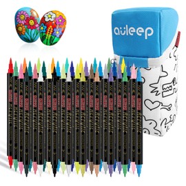 AULEEP Acrylic Pen Set 60 Colours (10 Metallic Pens Included) Dual Tip (Brush & Fine Tip) Acrylic Maker for Stones Waterproof for Ceramic/Canvas/Wood/DIY/Painting Art for Children and Adults