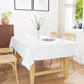 Encasa Table Cloth Size 56x72 in | Cotton Canvas Fabric | White Solid Color | Dining Tablecloth for Decoration - Machine Washable