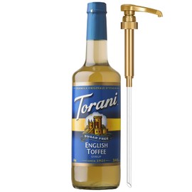 Torani Sugar Free Coffee Syrup, English Toffee Flavored Syrup for Drinks, Zero Calorie, Glass Bottle with Pump Included, 25.4 Fl Oz
