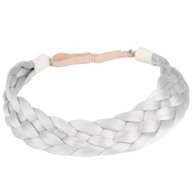 BOBIYA 5 Strands Synthetic Hair Braided Headband Classic Chunky Wide Plaited Braids Elastic Stretch Hairpiece for Women Girl (Light Gray)