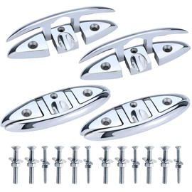 Folding Boat Cleats 316 Stainless Steel - 6" Marine Grade Flip-Up Dock Cleats with Backing Plates & Fasteners - Compatible with Yacht, Kayak, Pontoon - 4 Pack