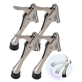 One Touch Kickdown Door Stopper, Door Holder, Heavy Duty Door Stops, Bottom of Door, Height-Adjustable Rubber Tips by HASHI (Satin Nickel 4 inch x 4pack)