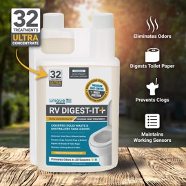 Unique RV Digest-It Ultra - 32 Super Concentrated RV Toilet Treatments - Eliminates Smells and Liquifies Waste, Easy-Measure Extra-Strength Bio-Enzymatic Holding Tank Treatment (32 oz)