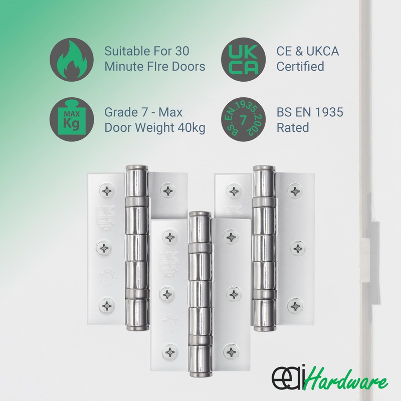 EAI Chrome Door Hinges | 3 Inch / 76mm Polished
