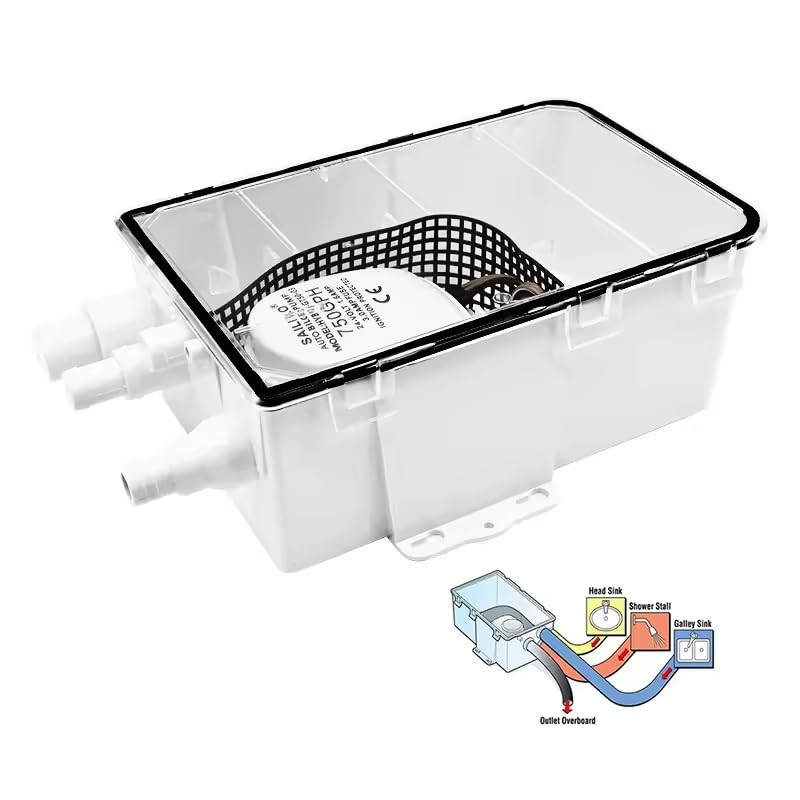 SAILINGFLO Marine Shower Sump Pump Kit System Drain Box-12V 750GPH