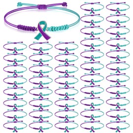 Sasylvia 20/100 Pcs Suicide Prevention Awareness Bracelets Adjustable Cord Purple Teal Ribbon Braided Bracelets Inspirational Suicide Prevention Gifts for Women Men Jewelry Accessories(100 Pcs)