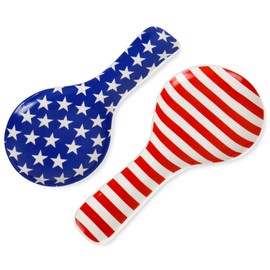 JarThenaAMCS 2Pcs 9.4inch Star Ceramic Spoon Rest 4th of July Patriotic American Flag Red White Blue Cooking Spoon Holder for Independence Memorial Day Stove Top Kitchen Coffee Bar Counter Decor