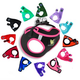 EcoBark Teacup Dog Harness - Luxury Step in Dog Harness in Black & Pink - Soft & Secure Body Halter Vest - Reflective Halter Vest