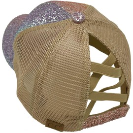 C.C Ponytail Criss Cross Messy Buns Ponycaps Baseball Cap Dad Trucker Mesh Hat (Glitter Chunky Crystal Mermaid)
