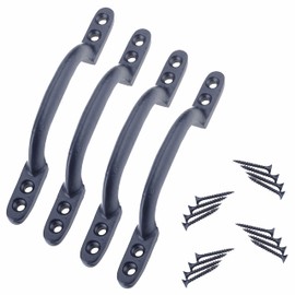 SUL Black Cast Iron Hot Bed Handles with Screw for Indoor or Outdoor Use, Black Japanned D Handle Gate Handle for Garden Gates, Shed Doors - 150mm Hot Bed Handle 4pk